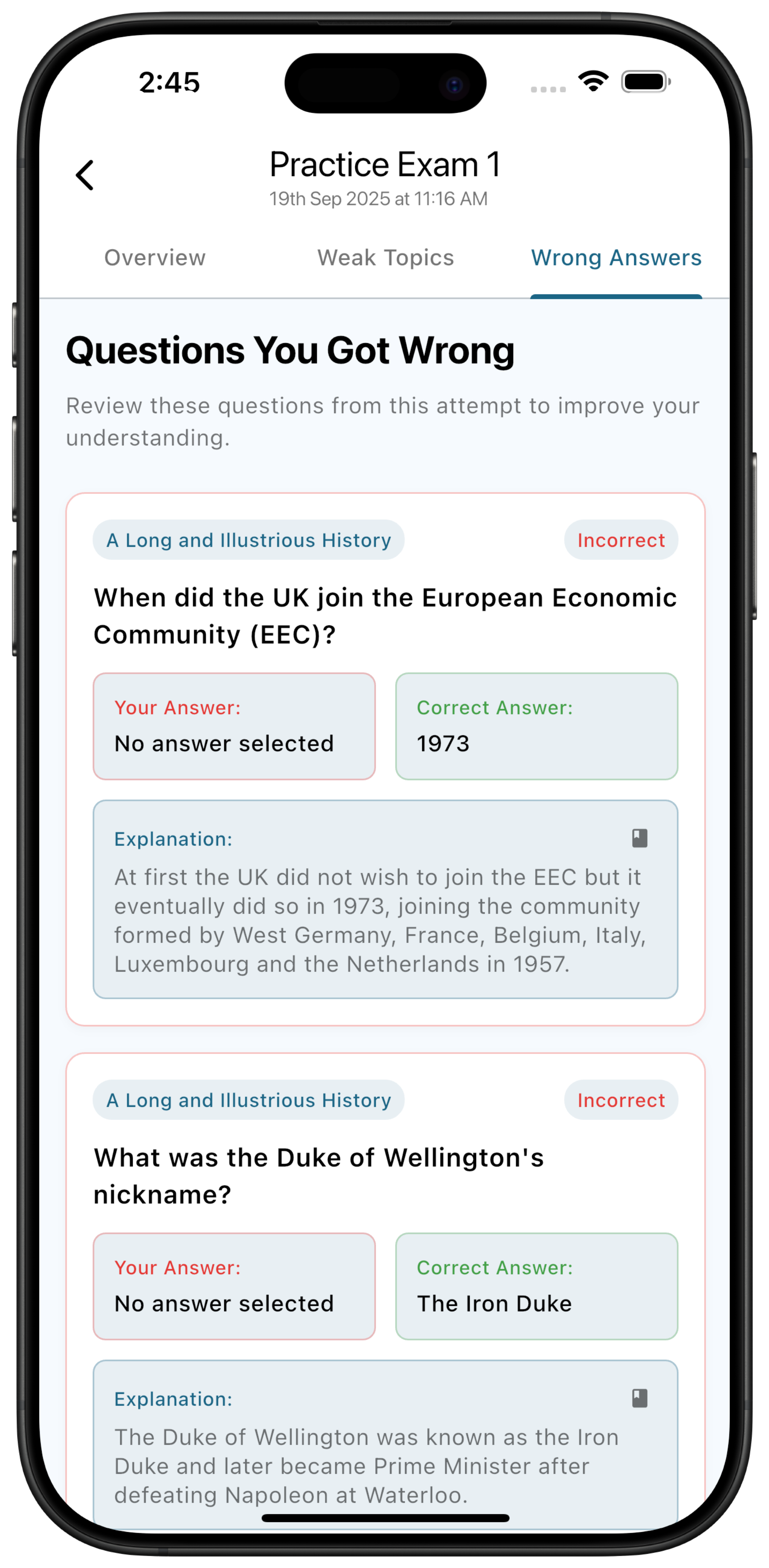 Wrong Answers Review